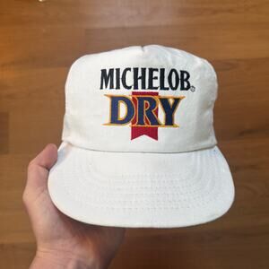 Vintage 90's Michelob Dry Beer Promo White Red Blue Snapback Hat Cap VTG Retro